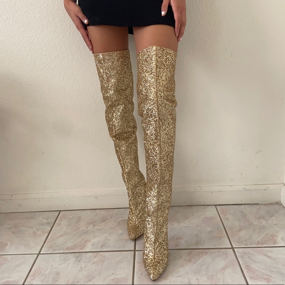 Gold glitter thigh high boots✨